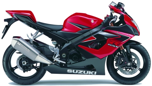 Suzuki GSX-R mit sportlichem Design in Rot und Schwarz, ideal für Motorradliebhaber und Biker.